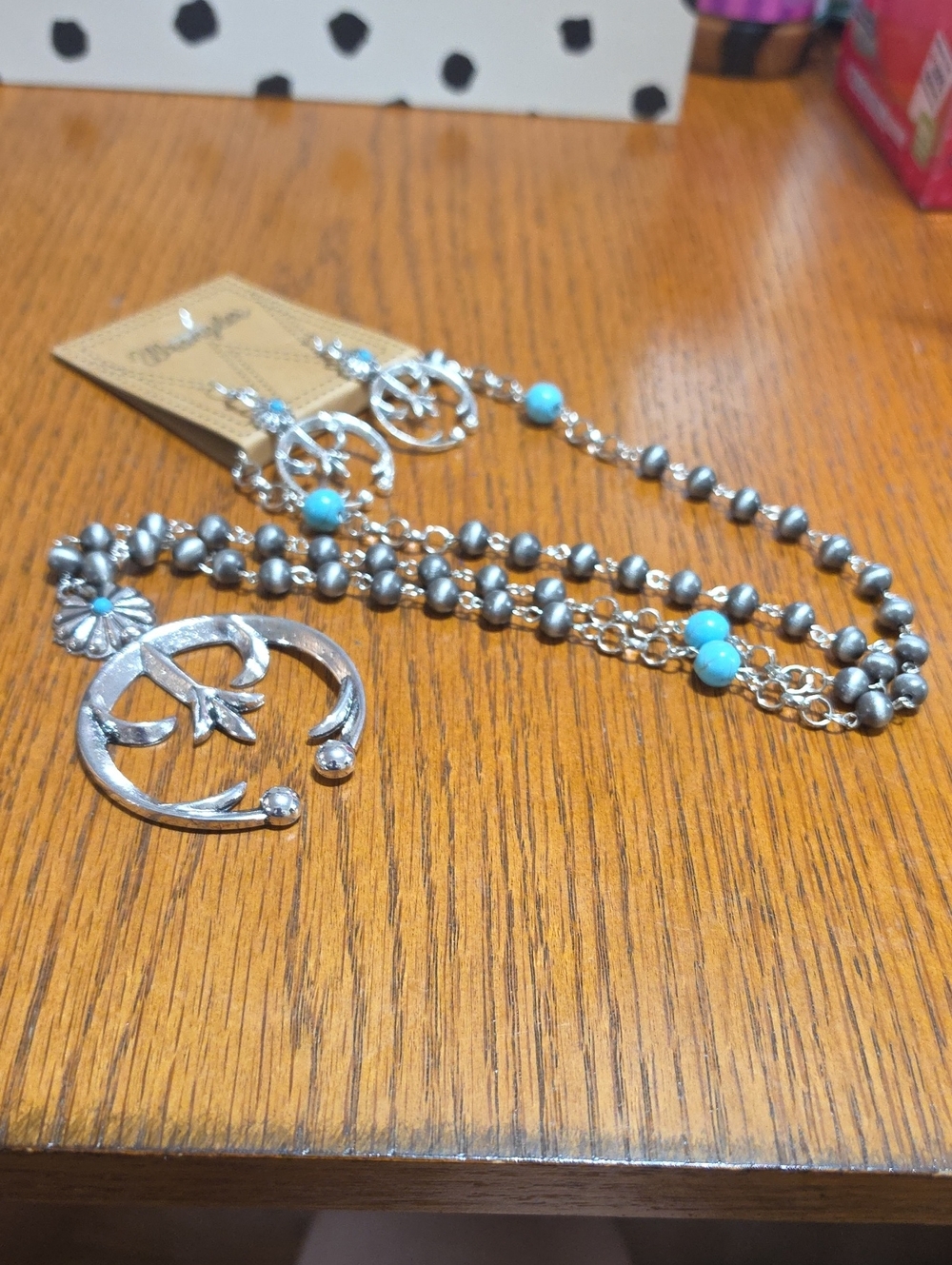 Wrangler Silver Tone Necklace with Turquoise Beads